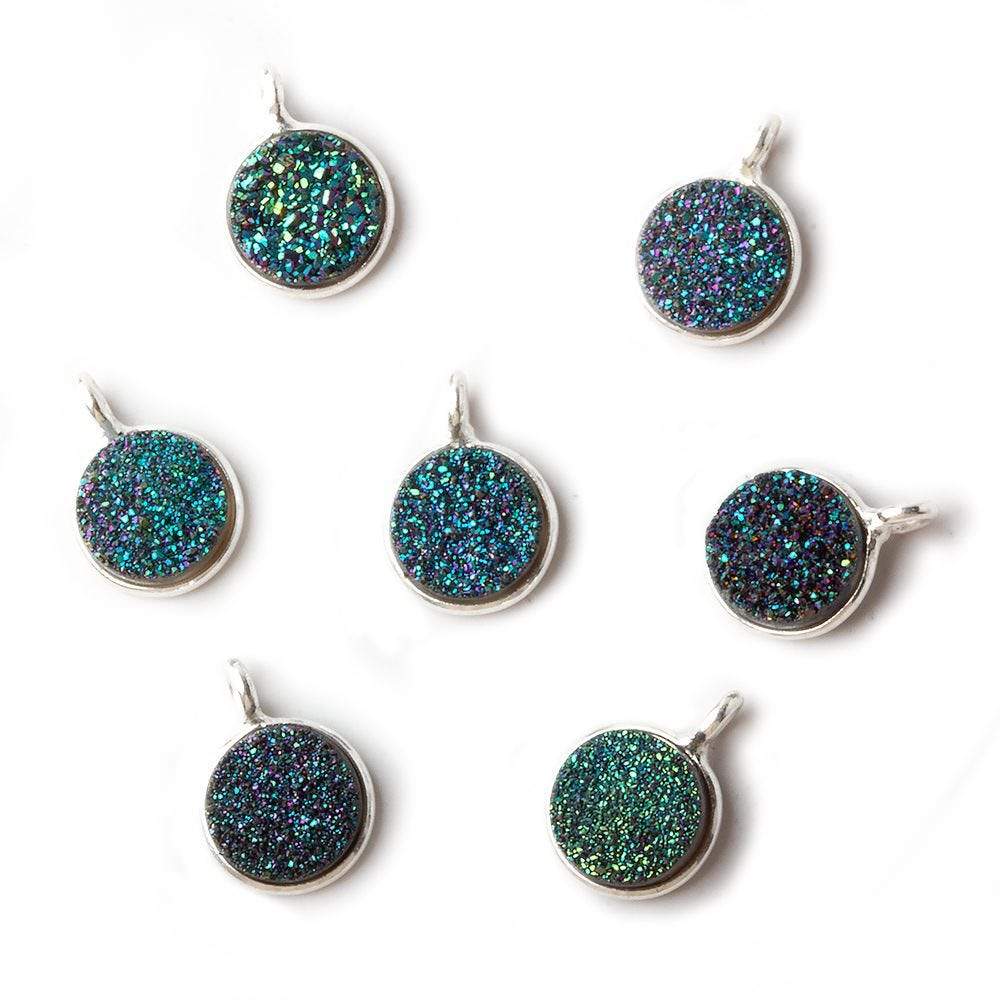 8mm Sterling Silver Bezel Mermaid Green Drusy Coin Pendant Set of 4 Pieces