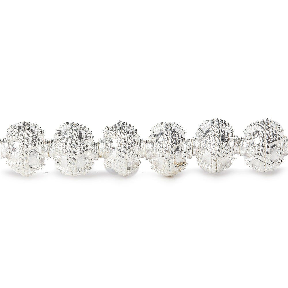 8mm Sterling Silver Plated Copper Bead Round Miligrain Triangles 8 inch 28 pcs