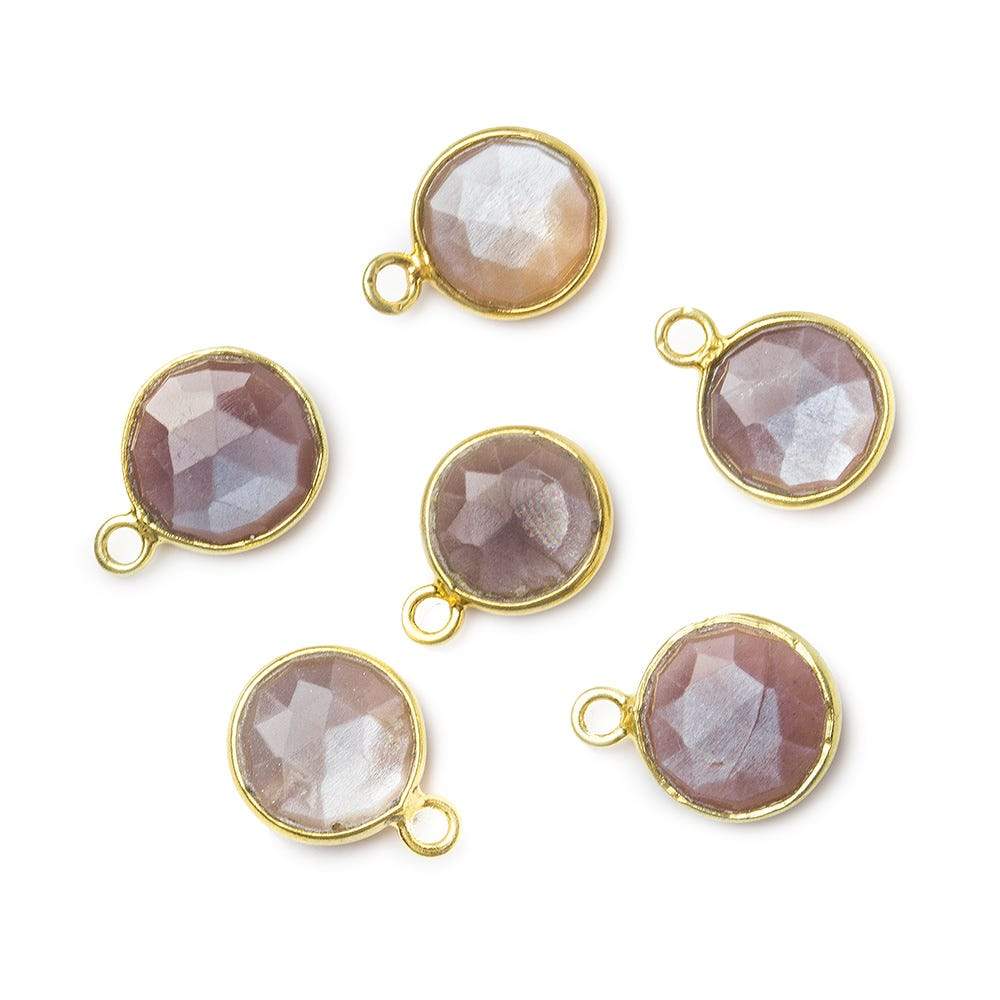8mm Vermeil Bezel Grey Brown Moonstone faceteed coin Pendant 1 piece