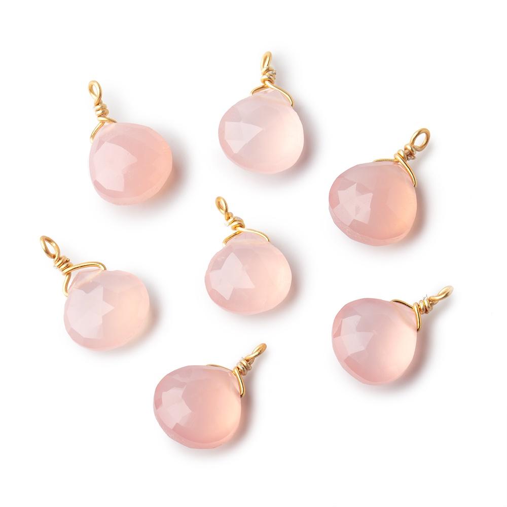 8mm Vermeil Wire Wrapped Blush Pink Chalcedony Faceted Heart 1 Focal Pendant
