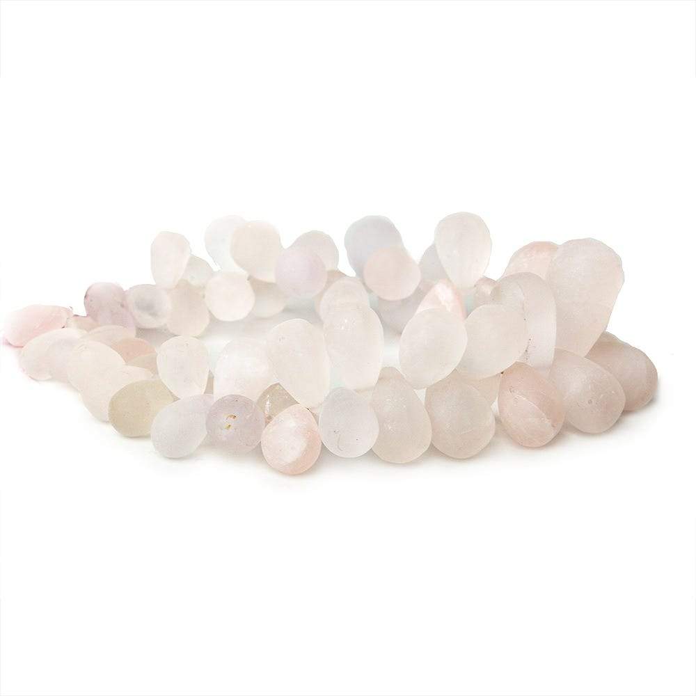 8x5-17x10mm Frosted Rose Quartz Plain Tear Drop 8 inch 59 pcs