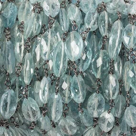 8x5mm Aquamarine faceted marquise Black Gold .925 Chain by the foot 24 beads