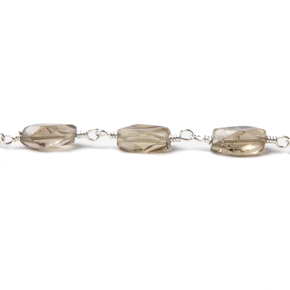 8x5mm Smoky Quartz faceted rectangle Silver Chain by the foot 20 pieces
