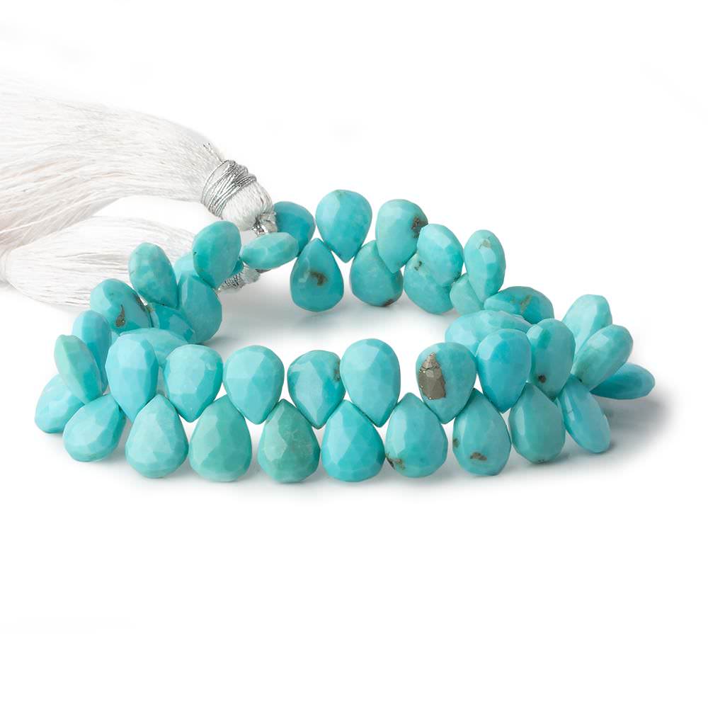8x6-11x7mm Sleeping Beauty Turquoise Faceted Pear Beads 8 inch 50 pieces