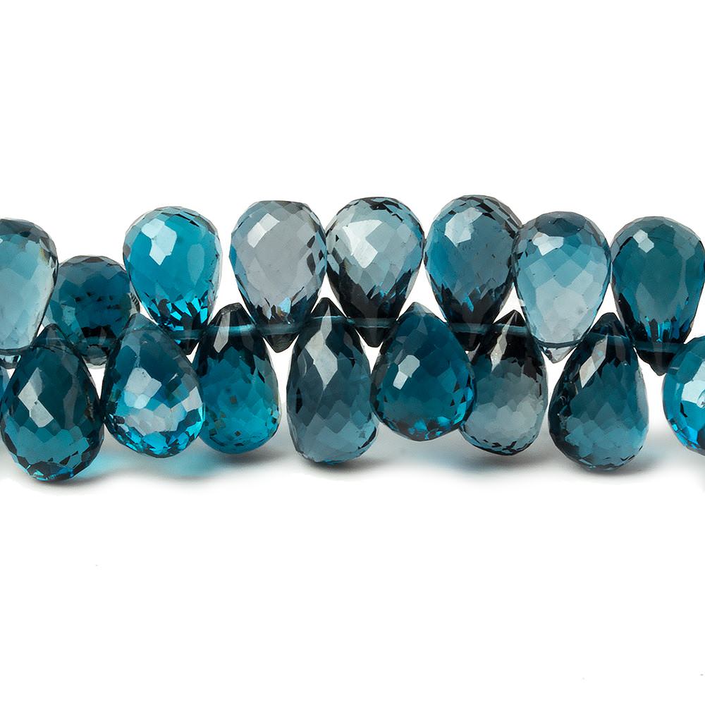 8x6-9x6mm Blue London Topaz Tear Drop Briolette 8.5 inch 72 pieces