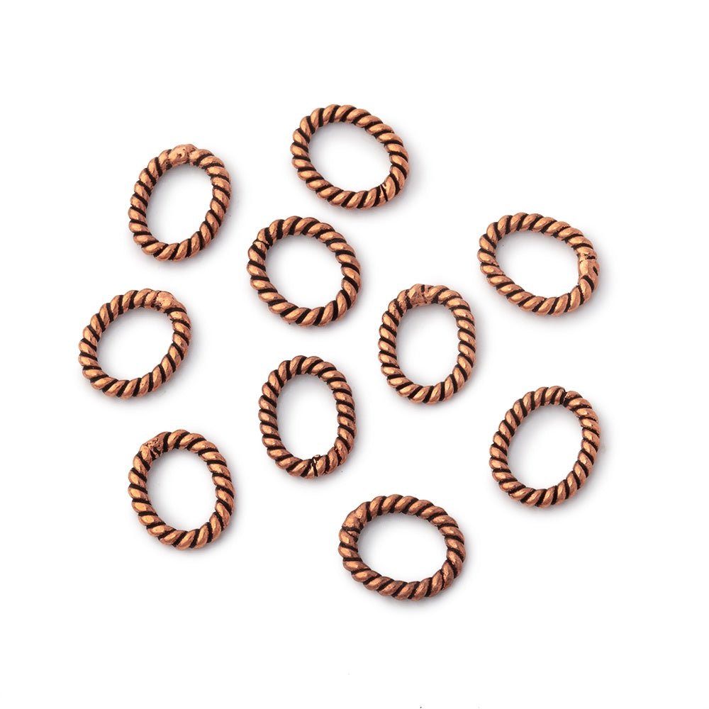 8x6.5mm Antiqued Copper Twisted Oval Shaped Jump Ring Set of 50