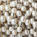 8x6mm Off White Oval Pearl Black Gold .925 Silver Chain by the foot 22 pieces