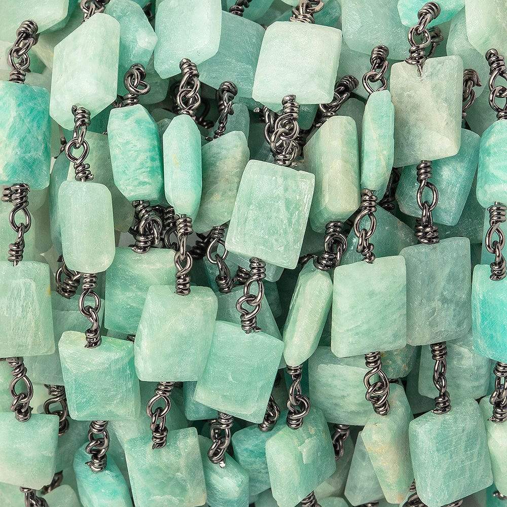Matte Amazonite Bevel Faceted Rectangle Black Gold plated Chain  18 beads