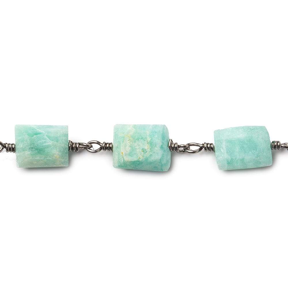 Matte Amazonite Bevel Faceted Rectangle Black Gold plated Chain  18 beads