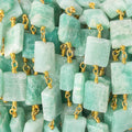 8x7-11x7mm Amazonite Bevel Faceted Rectangle Gold plated Chain by the foot 18 beads