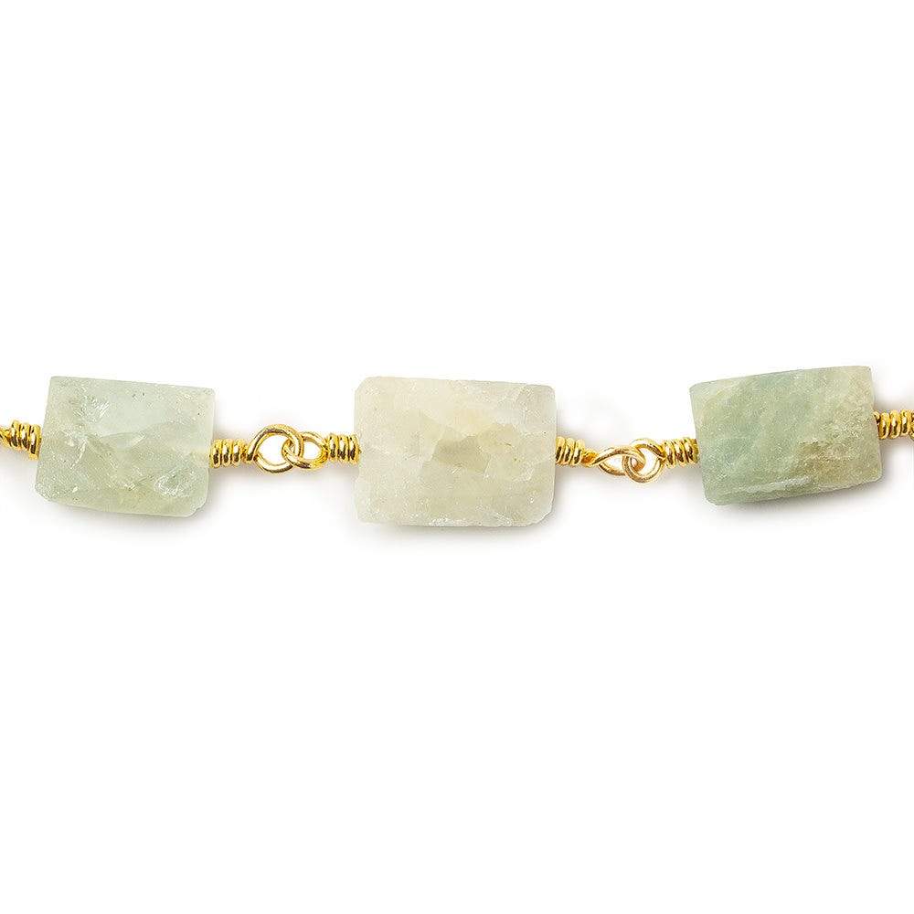 Matte Aquamarine Rectangle Gold plated Chain 18 beads