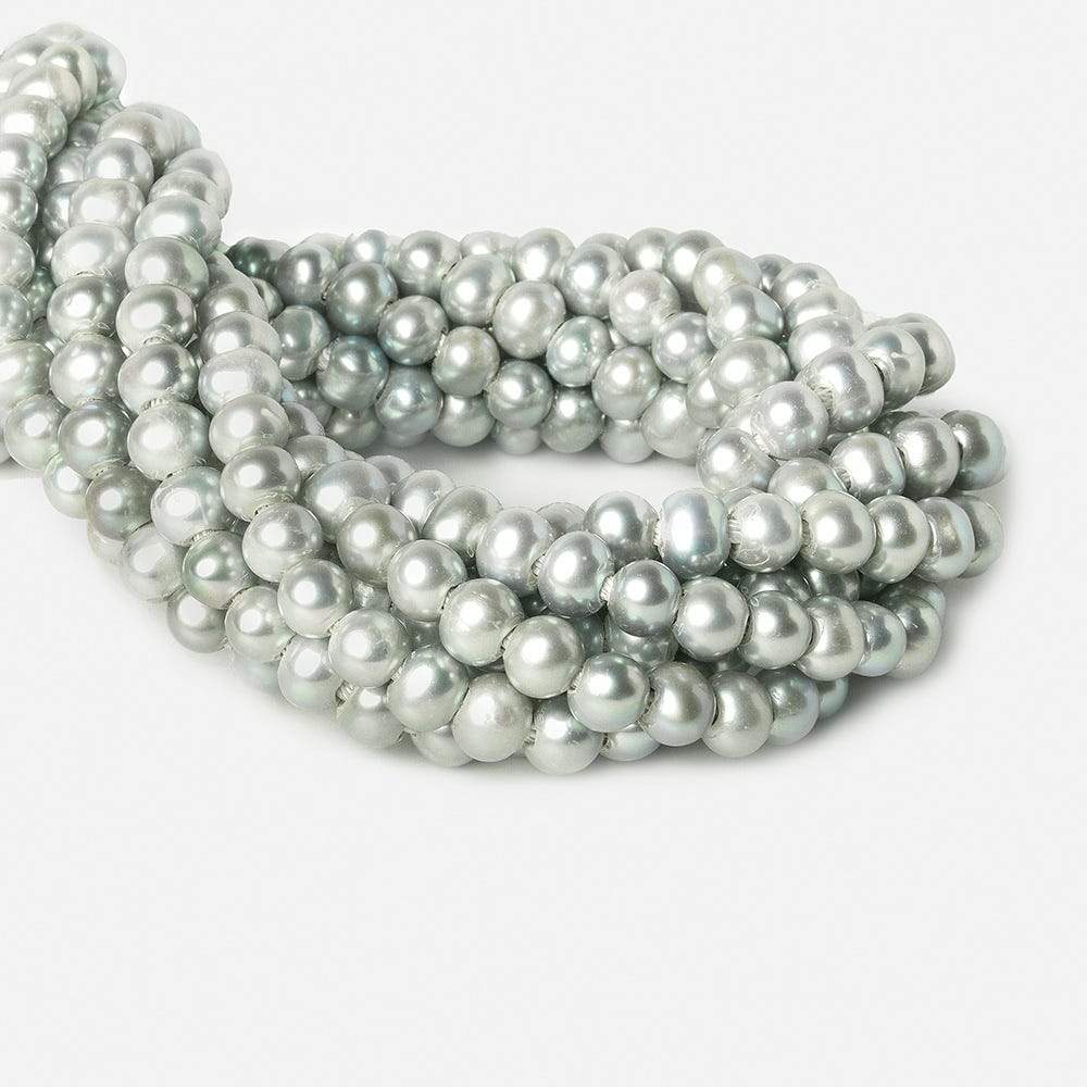8x7-9x7mm Sage & Silver 2.5mm Large Hole Off Round Pearl 16 inch 55 pieces