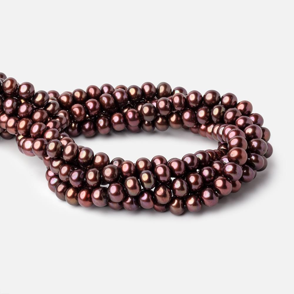 8x7mm Raspberry Chocolate Off Round Freshwater Pearls 15 inch 52 pieces