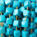 8x8-10x10mm Turquoise Howlite faceted cube Gold plated Chain by the foot 21 pieces