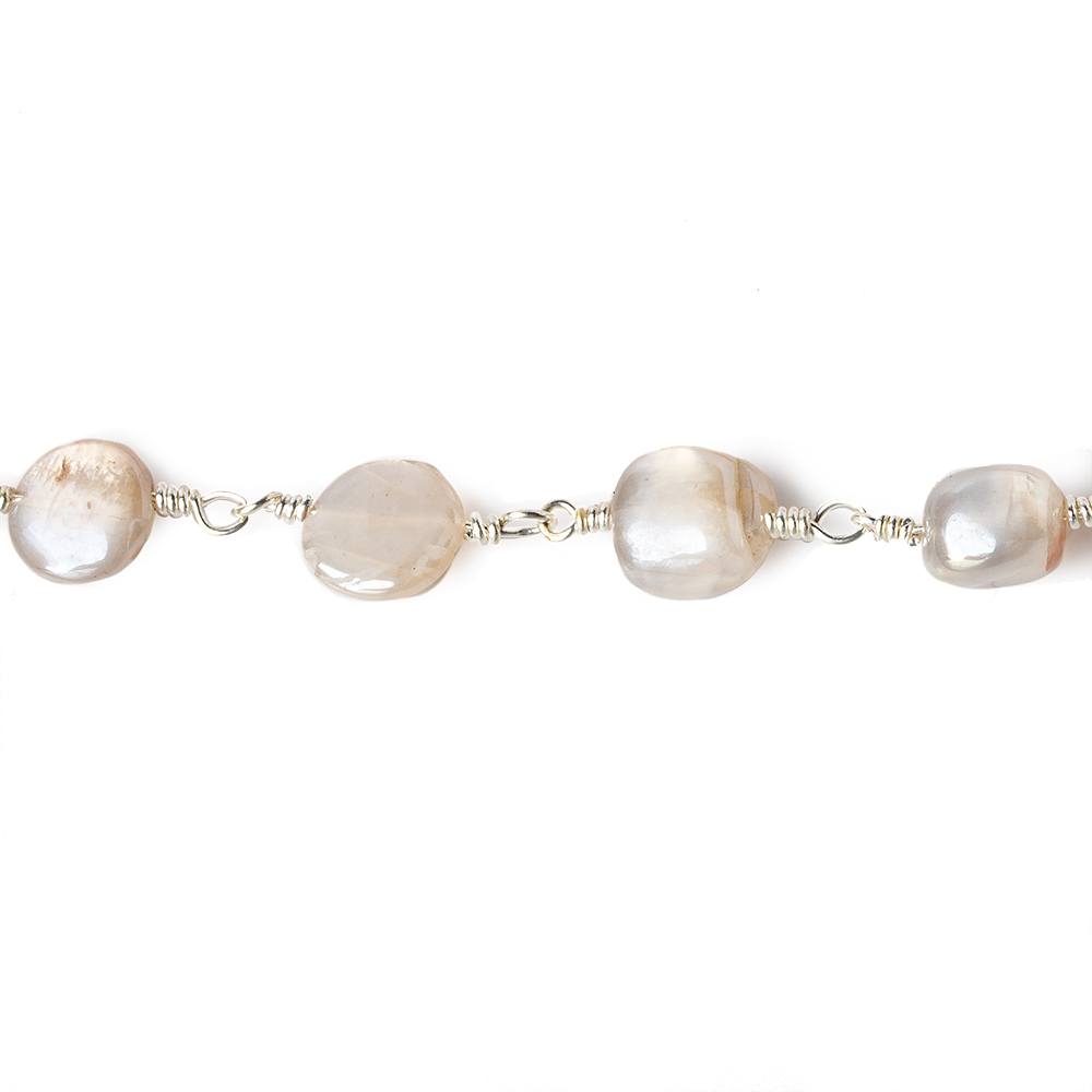 8x8-10x8mm Mystic Of White Moonstone plain nugget Silver plated Chain by the foot