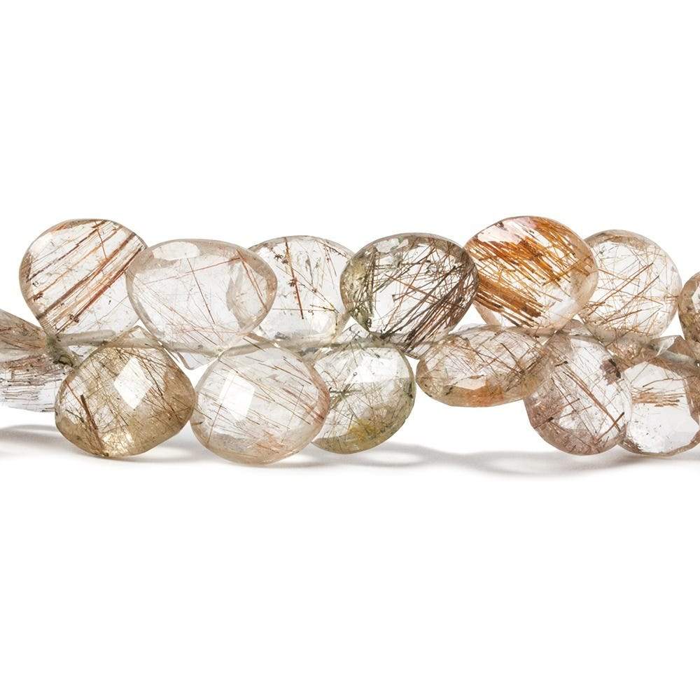 8x8-11x11mm Copper Rutilated Quartz Faceted Heart Beads 7 inch 38 pieces