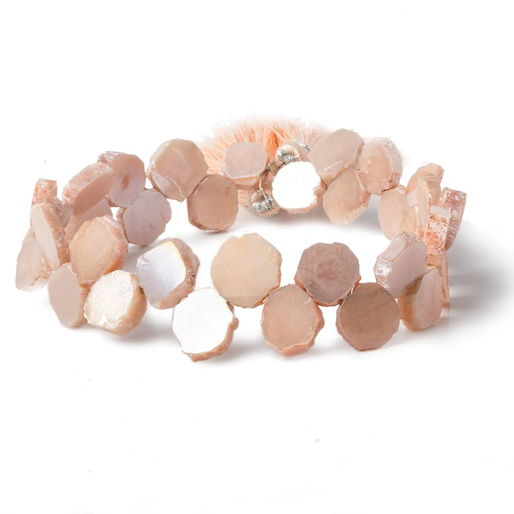 8x8-9x9mm Mystic Peach Moonstone top drilled slice 8 inch strand 34 pieces