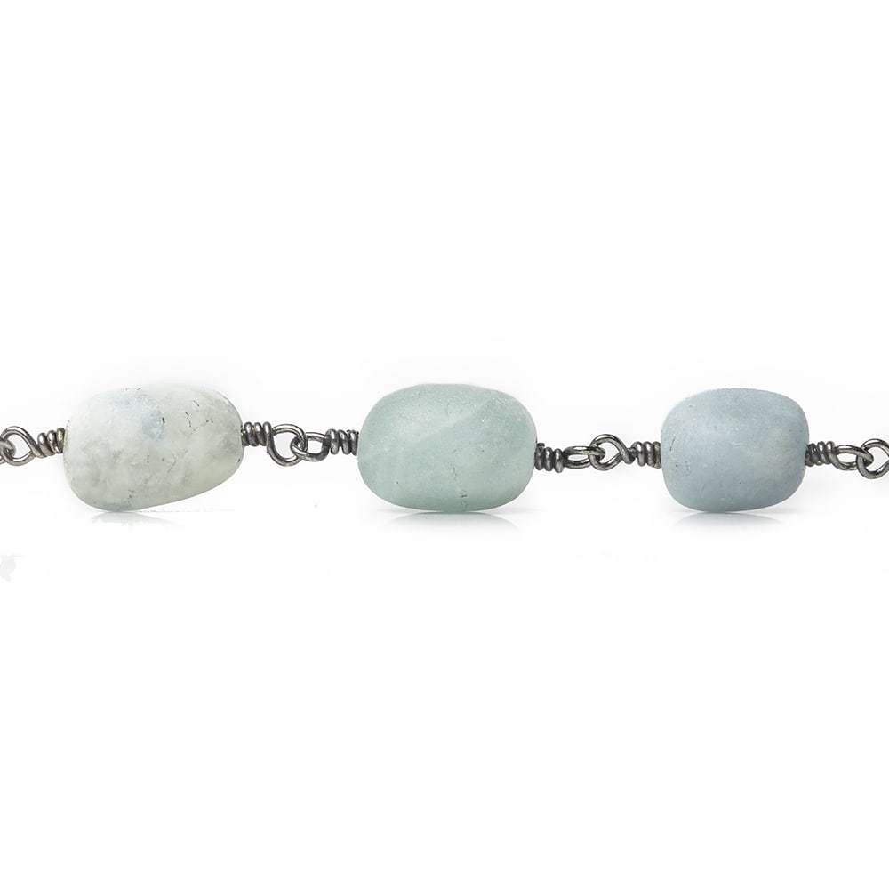 8x9-13x8mm Matte Aquamarine plain nuggets Black Gold Chain by the foot 17 pieces