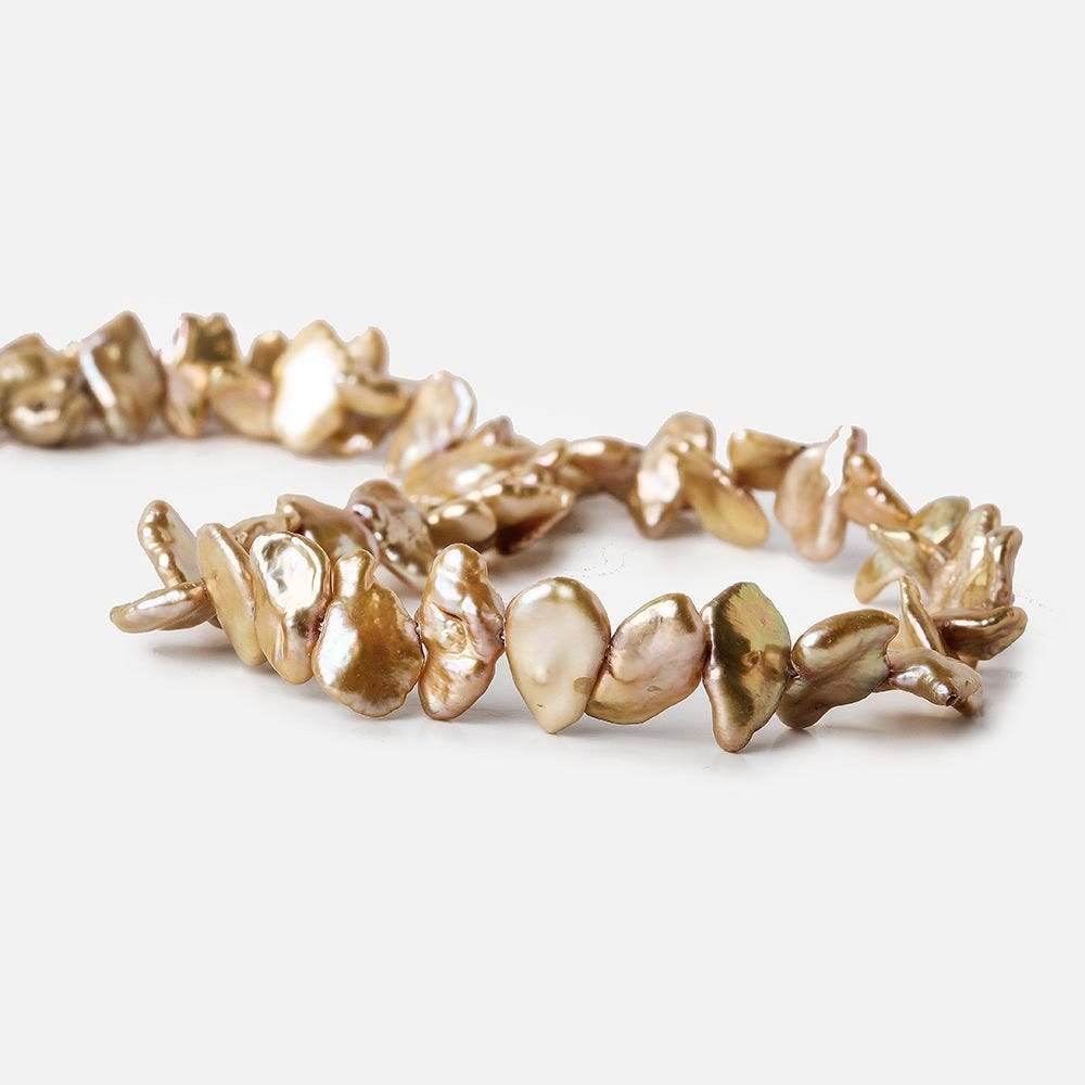 9-10mm Champagne Brown Keshi Side Drilled Freshwater Pearls, 15.5 inch, 70 pieces