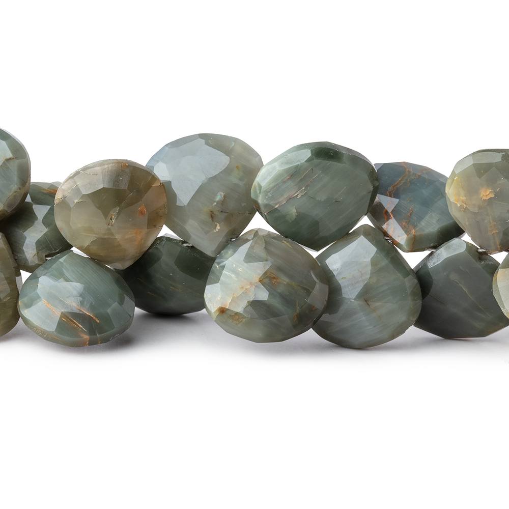9-10mm Green Cat's Eye Quartz Faceted Heart Beads 8 inch 48 pieces