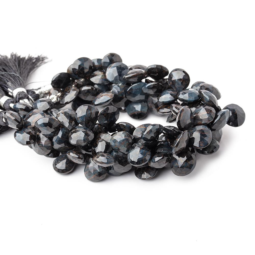 9-10mm Hawk's Eye Faceted Heart Beads 7.5 inch 42 pieces