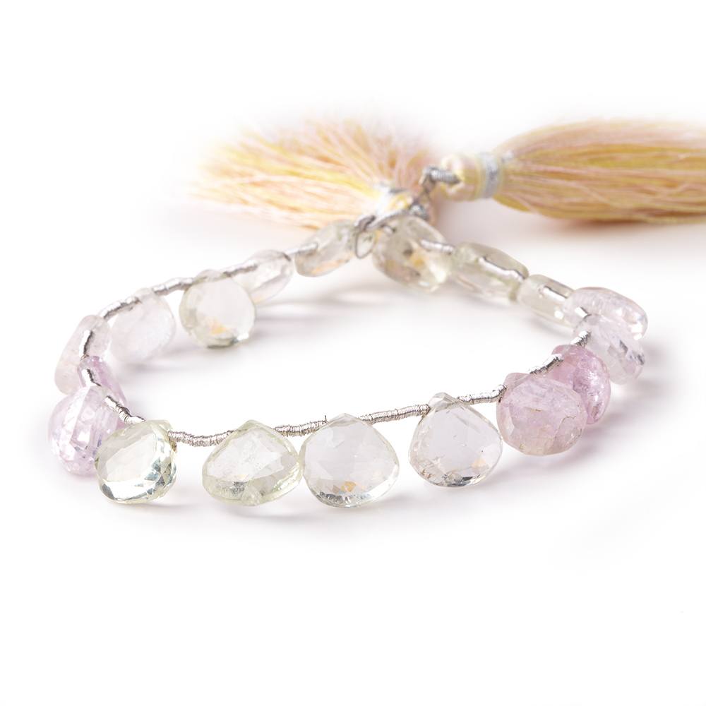 9-10mm Kunzite and Hiddenite Faceted Heart Beads 7.5 inch 18 pieces