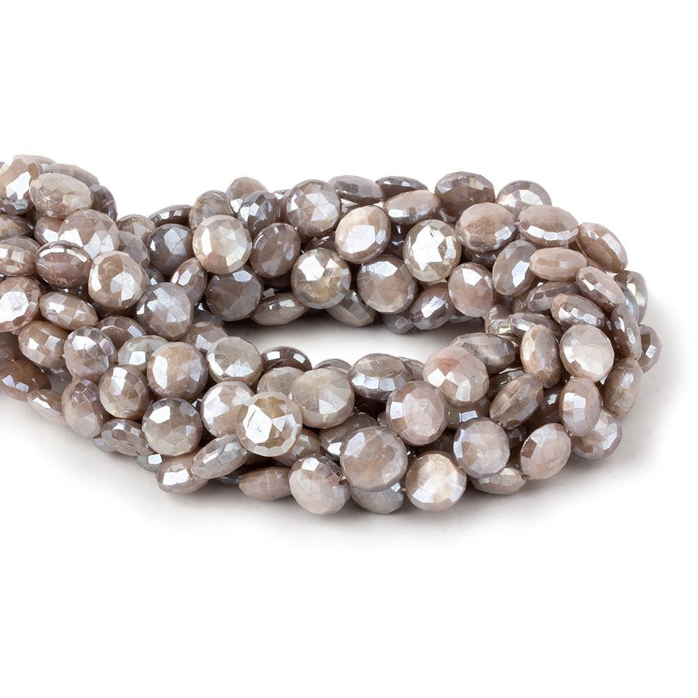 9-10mm Mystic Chocolate Moonstone faceted coins 14 inch 33 beads