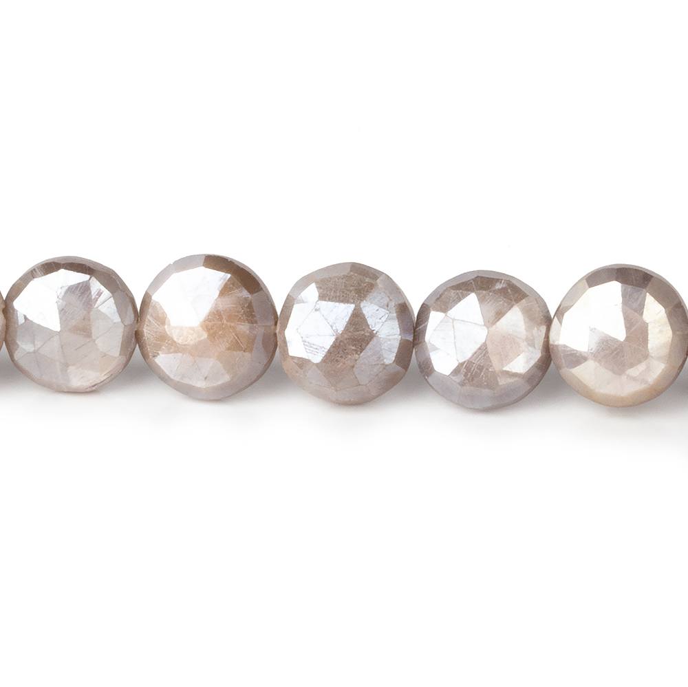 9-10mm Mystic Chocolate Moonstone faceted coins 14 inch 33 beads