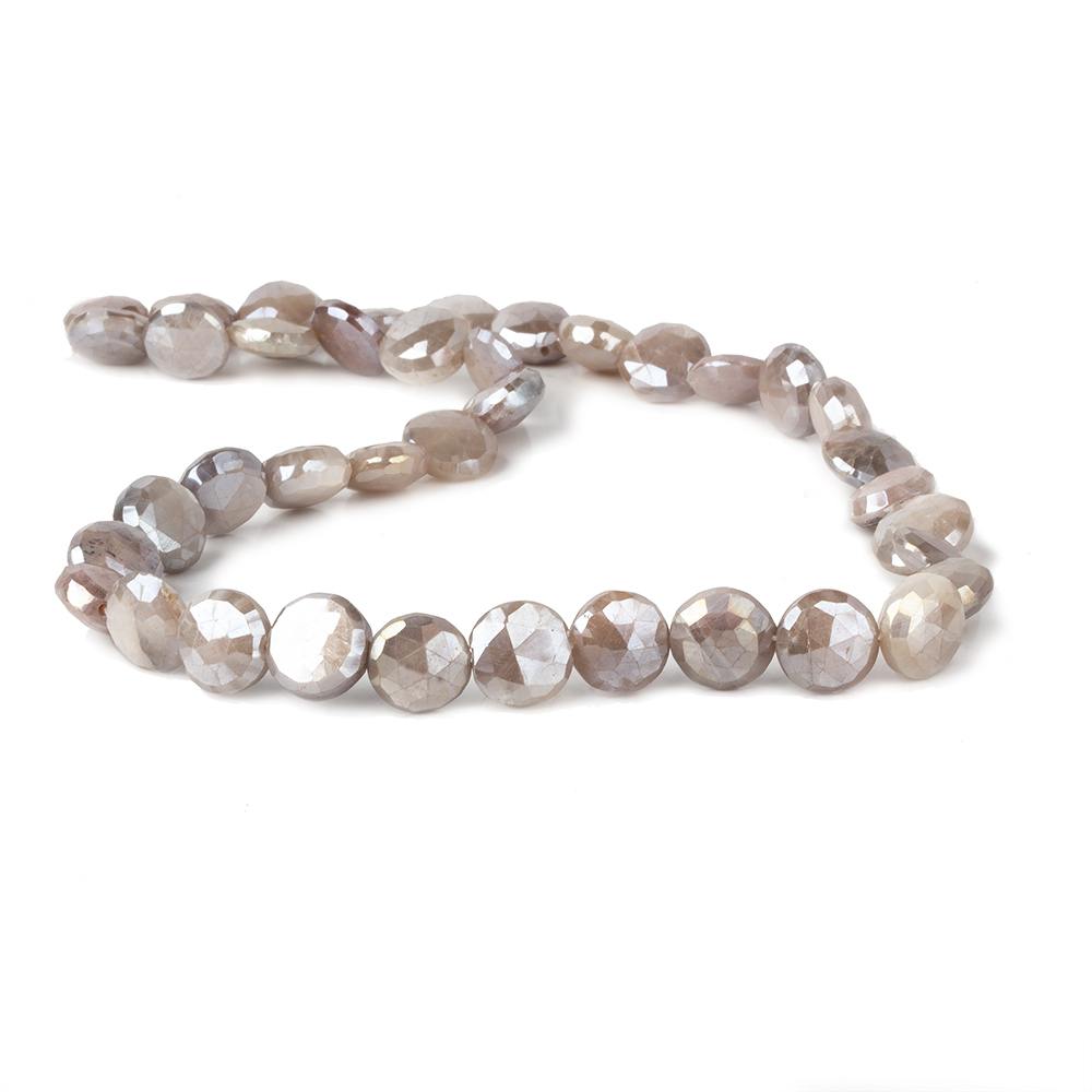 9-10mm Mystic Chocolate Moonstone faceted coins 14 inch 33 beads