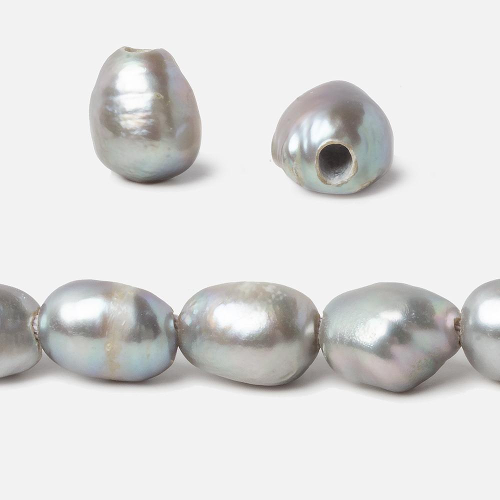 9-10mm Rose' Silver Baroque large hole Freshwater Pearls 16 inch 33 pieces