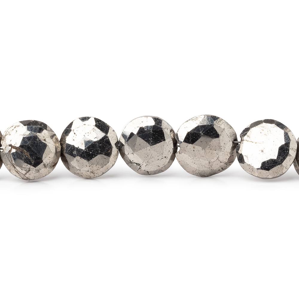 9-10mm White Pyrite Faceted Coin Beads 8 inch 20 pieces