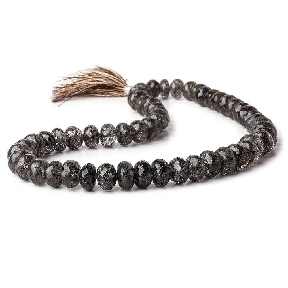 9-11mm Black Tourmalinated Quartz faceted rondelle beads 14 inch 56 pieces AAA