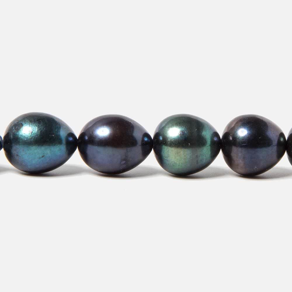 9-11mm Navy Green Peacock Straight Drill Oval Freshwater Pearl 37 pcs