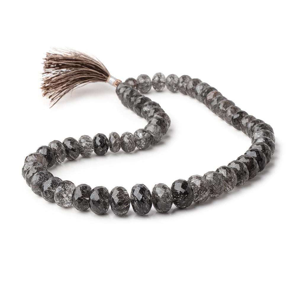 9-14.5mm Black Tourmalinated Quartz Faceted Rondelle Beads 17 inch 55 pieces AAA