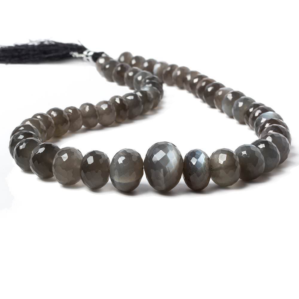 9-14mm Platinum Grey Moonstone faceted rondelles 14 inch 48 Beads