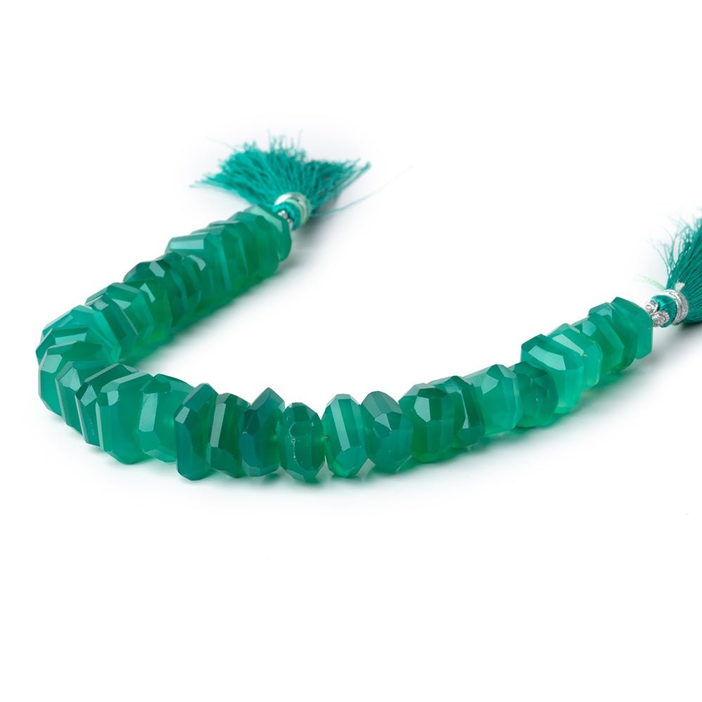 9.5-12.5mm Green Onyx Center Drilled Faceted Nugget Beads 7.5 inch 30 pieces