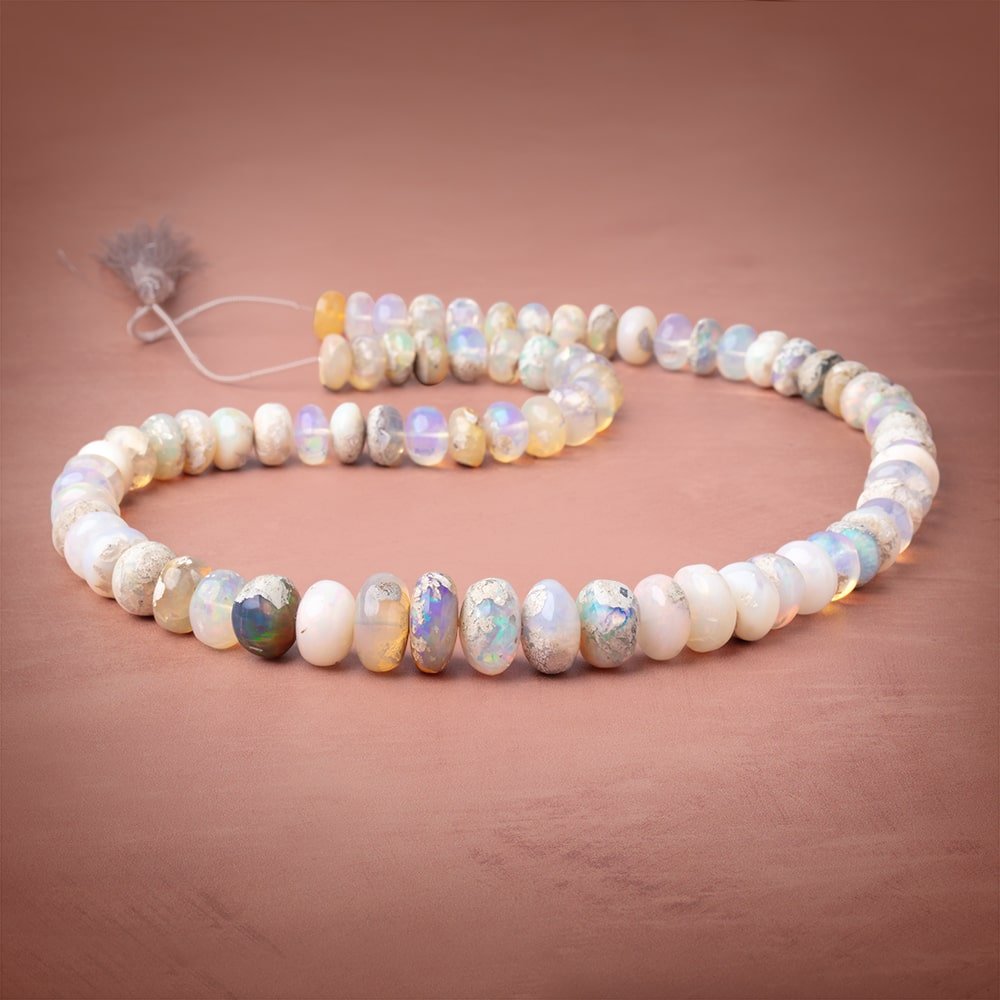 9.5-15mm Ethiopian Opal with Matrix Plain Rondelle Beads 20 inch 75 pieces AA
