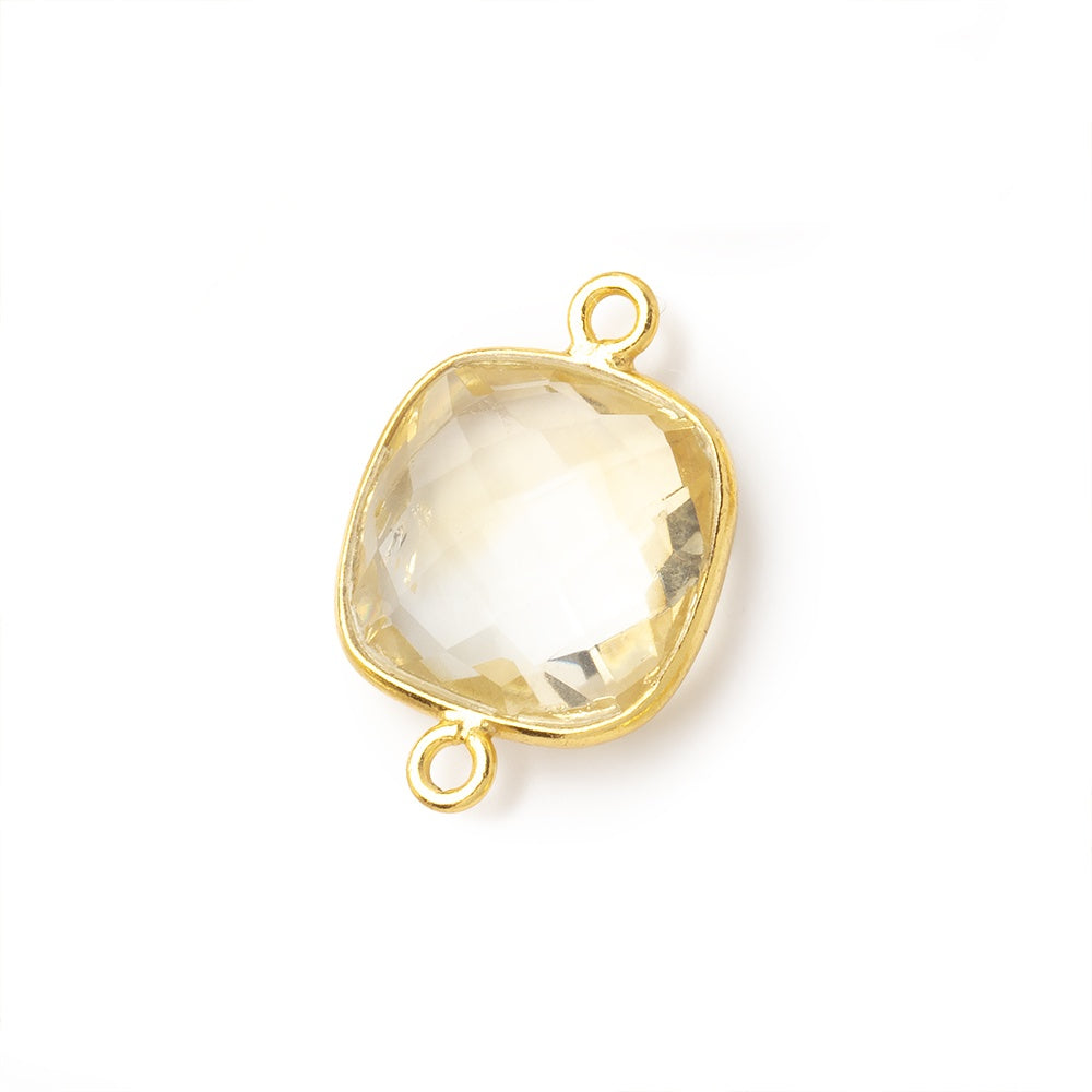 13x13mm Vermeil Bezeled Citrine faceted pillow Connector 1 piece