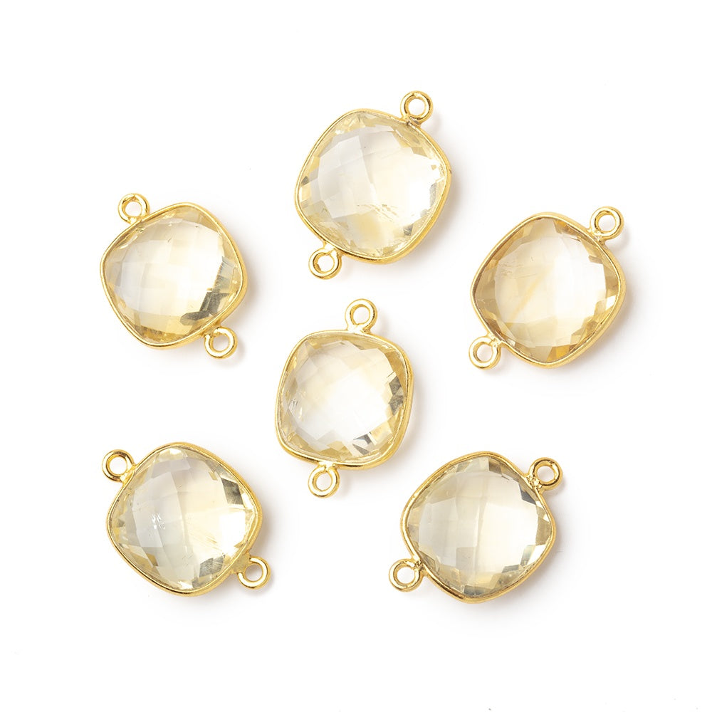 13x13mm Vermeil Bezeled Citrine faceted pillow Connector 1 piece