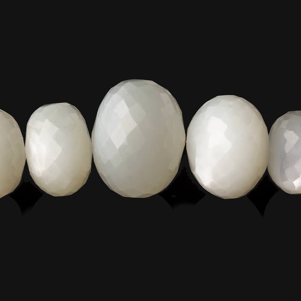 9.5mm - 18.5mm White Moonstone faceted rondelles 16 inch 43 beads A