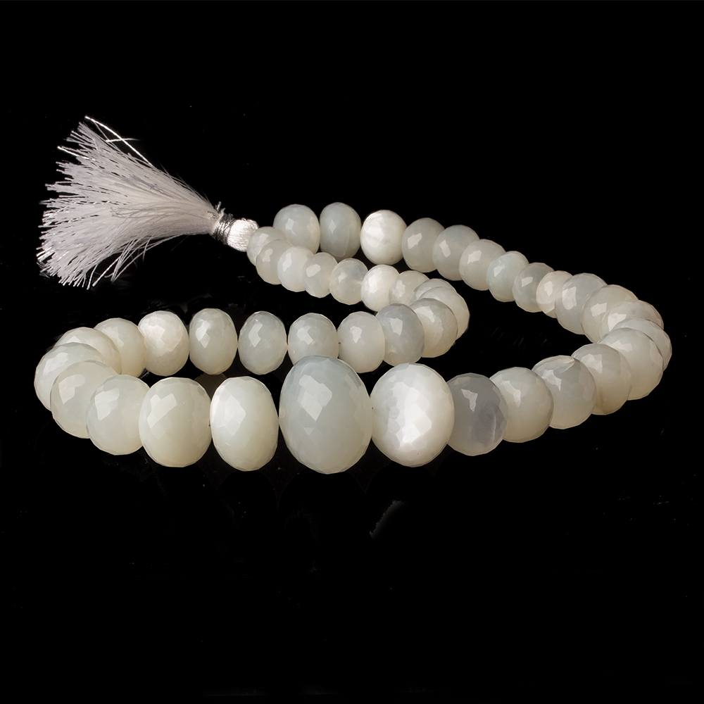 9.5mm - 18.5mm White Moonstone faceted rondelles 16 inch 43 beads A