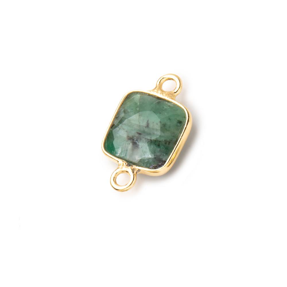 9.5mm Vermeil Bezel Emerald Faceted Cushion Connectors 1 piece