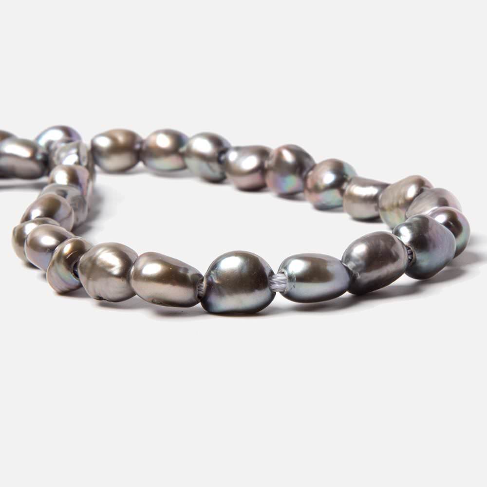 9.5x8-11x9mm Dark Mink Silver Baroque 2.5mm large hole Pearls 15 in. 39 pcs