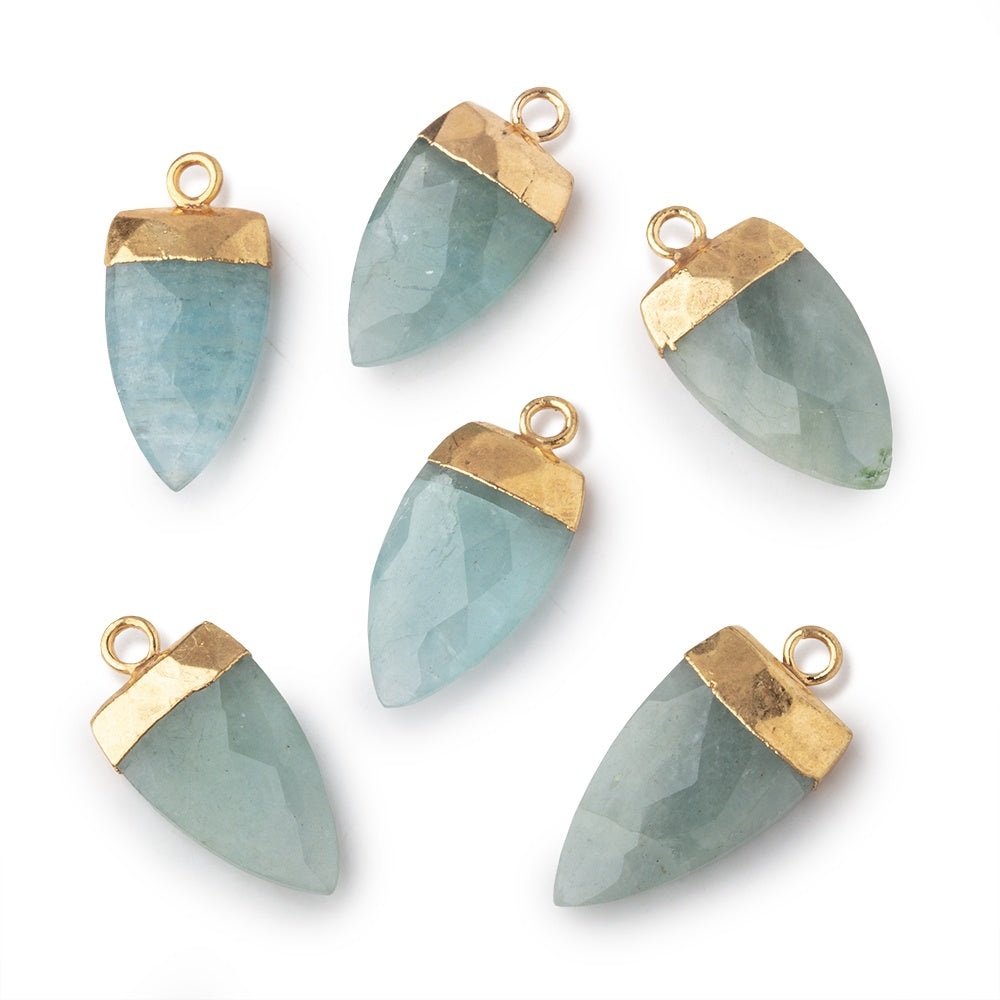 19x10mm Gold Leafed Aquamarine faceted Point Pendant 1 piece