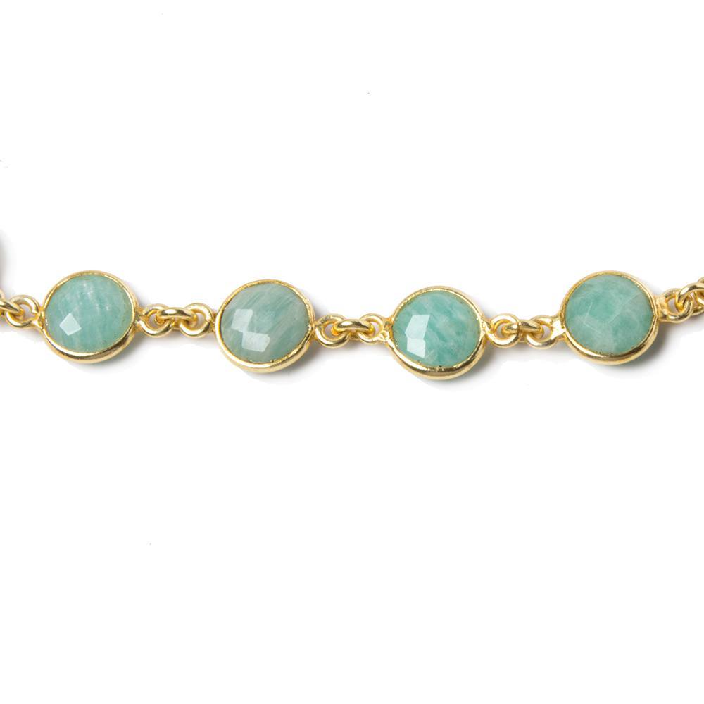 9mm Amazonite faceted coin Vermeil Bezel Chain by the foot 19 pcs