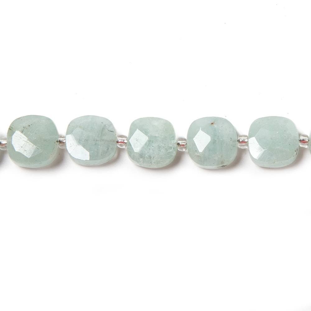 9mm Aquamarine faceted pillow beads 14 inch 33 pieces