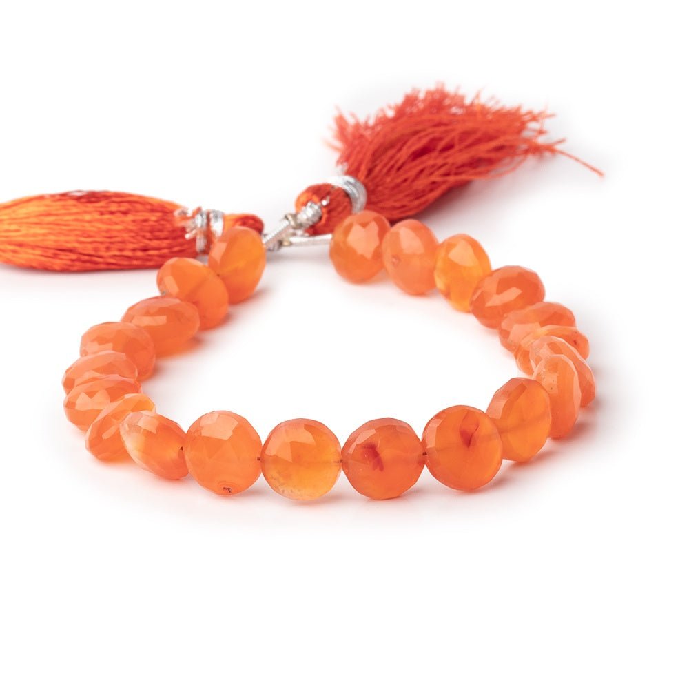 9mm Carnelian Faceted Coin Beads 7 inch 18 pieces