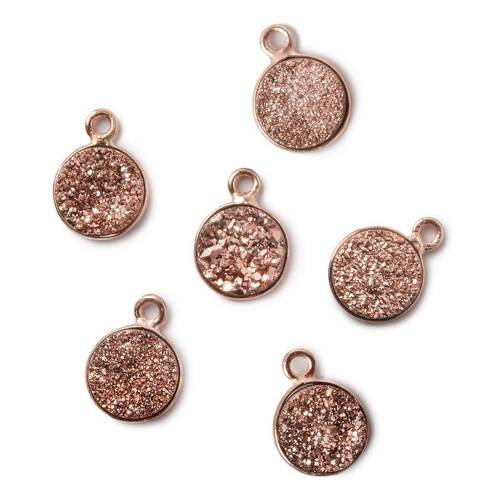 9mm Rose Gold Bezel Metallic Rose Drusy Coin Pendant  1 piece