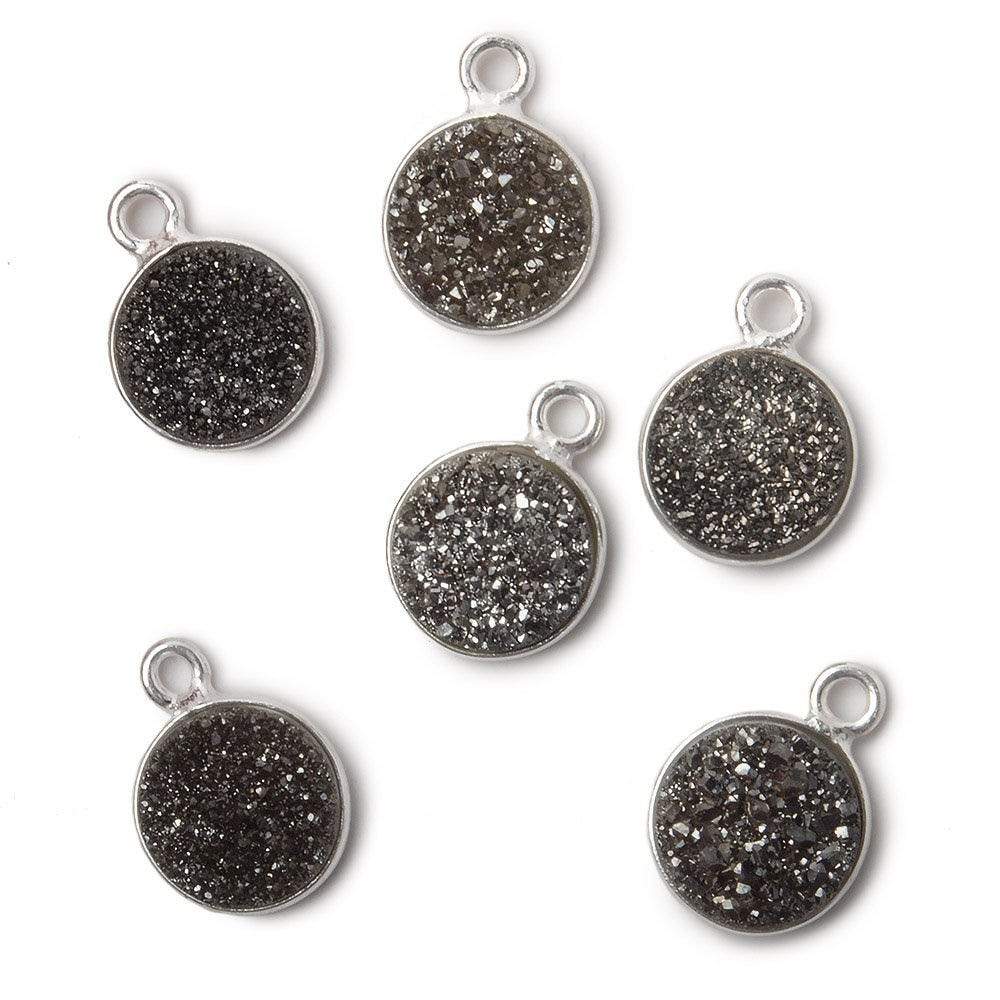 9mm Silver .925 Bezel Metallic Platinum Drusy Coin Pendant  1 piece