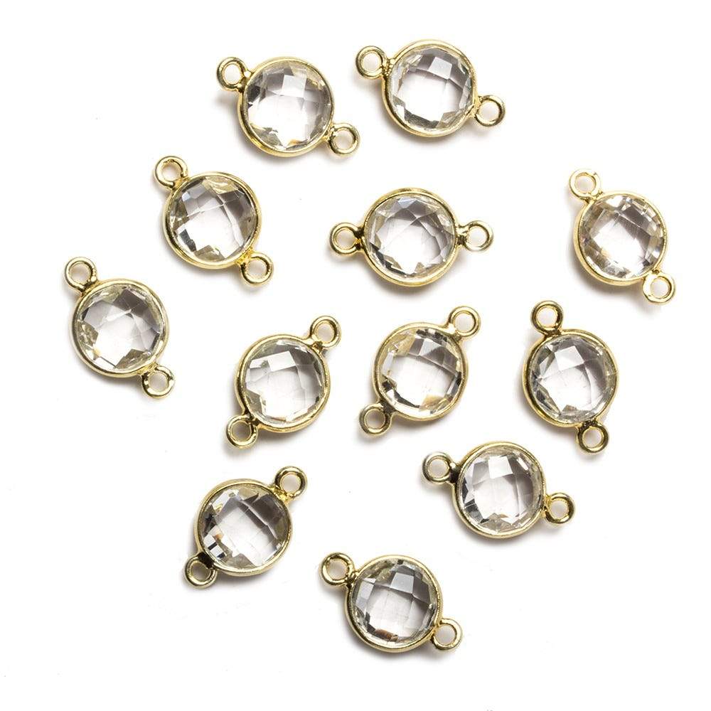9mm Vermeil Bezel Crystal Quartz faceted coin Petite Connector 1 piece